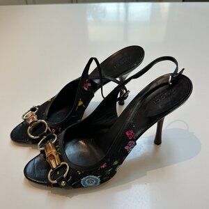 Pre-Owned Gucci Flora Bamboo Open Toes Pumps